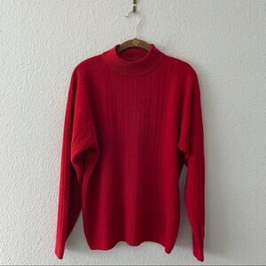 Red Cable Knit Sweater Mock Neck Charter Club Size Large